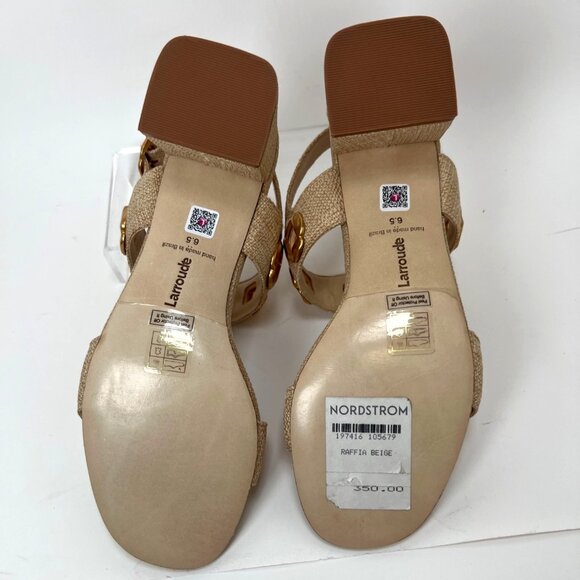Larroudé Milan Block Heel Sandals Beige Women Brazil Raffia Sandals Size 6.5 - Picture 6 of 12